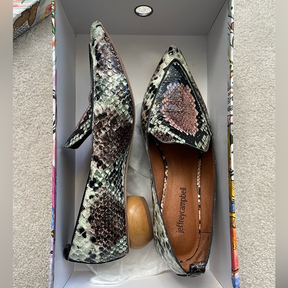Snakeskin Jeffrey Campbell wood heeled loafers - Picture 4 of 5